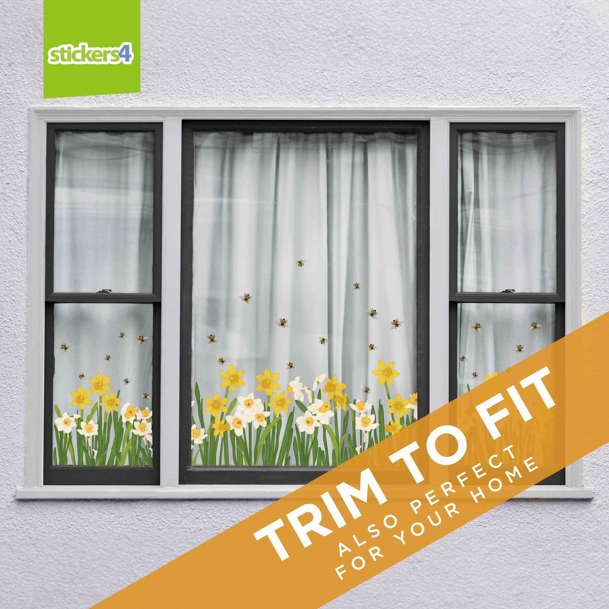 Illustrated Daffodil Border with Bees Window Sticker | Stickers4
