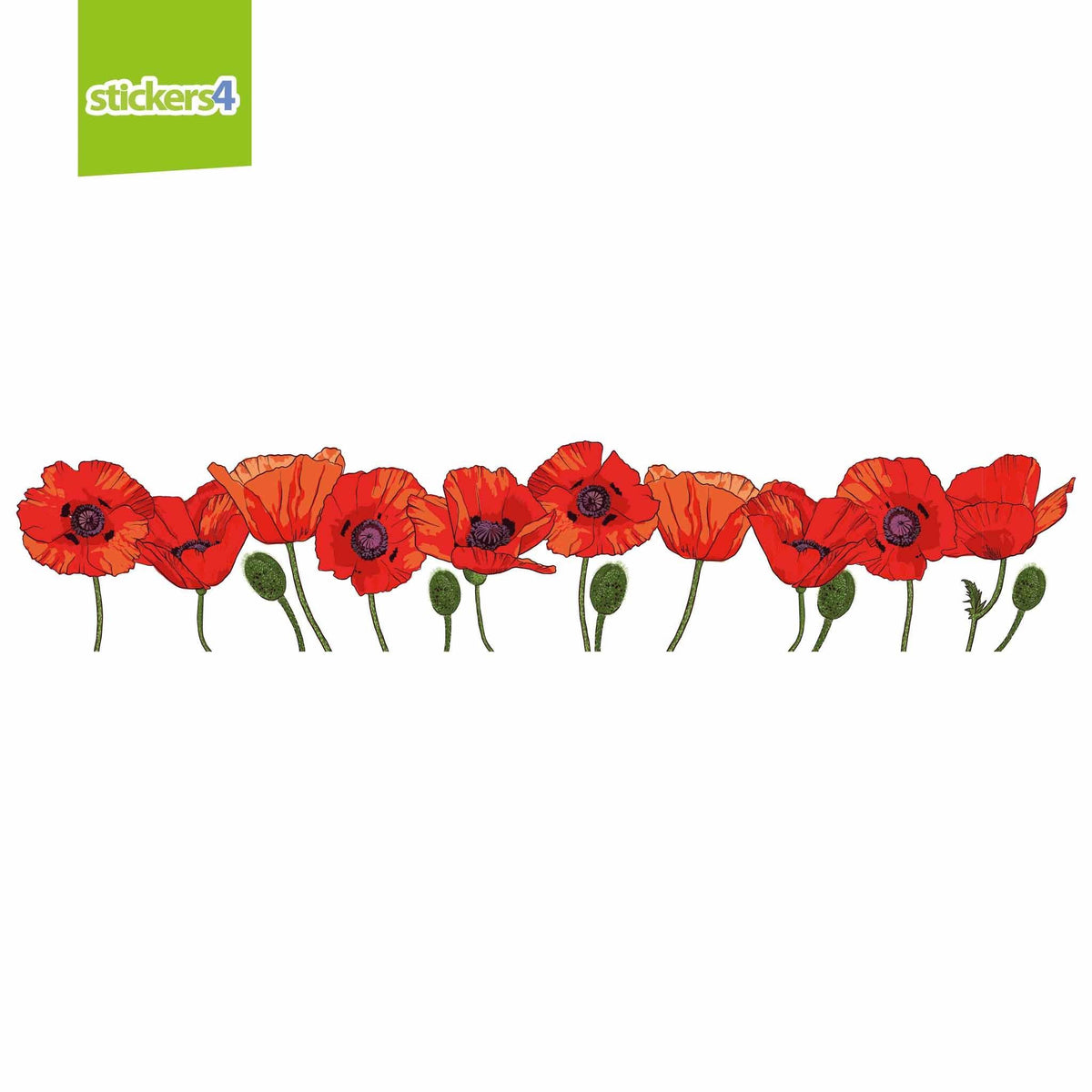 Illustrated Poppy Border - Window Sticker Remembrance Window Display