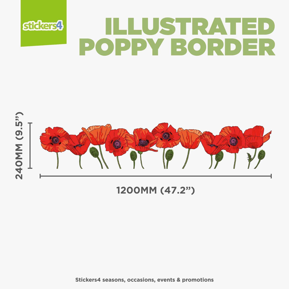 Illustrated Poppy Border - Window Sticker Remembrance Window Display