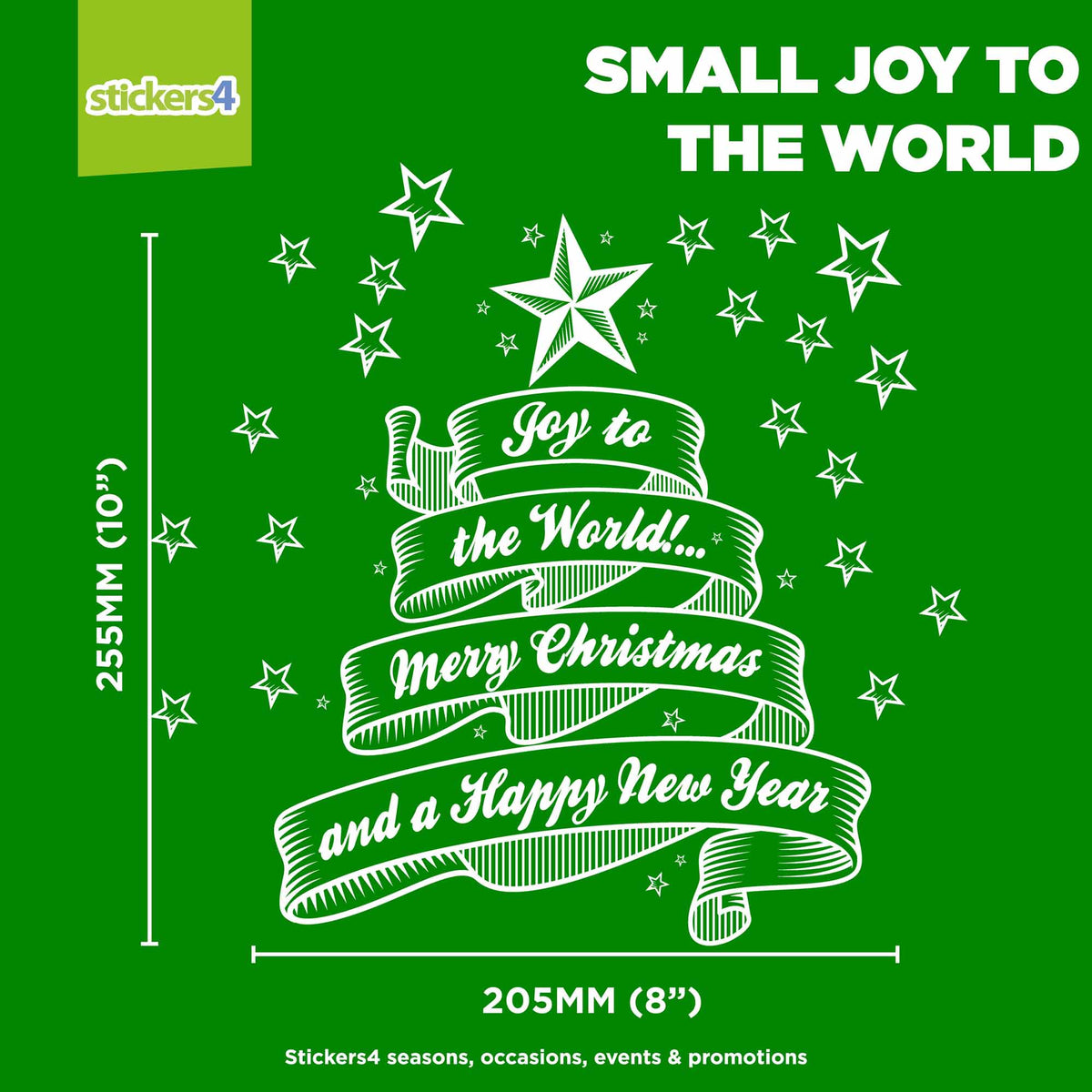 Small Joy to the World window sticker measuring 205 by 255 mm