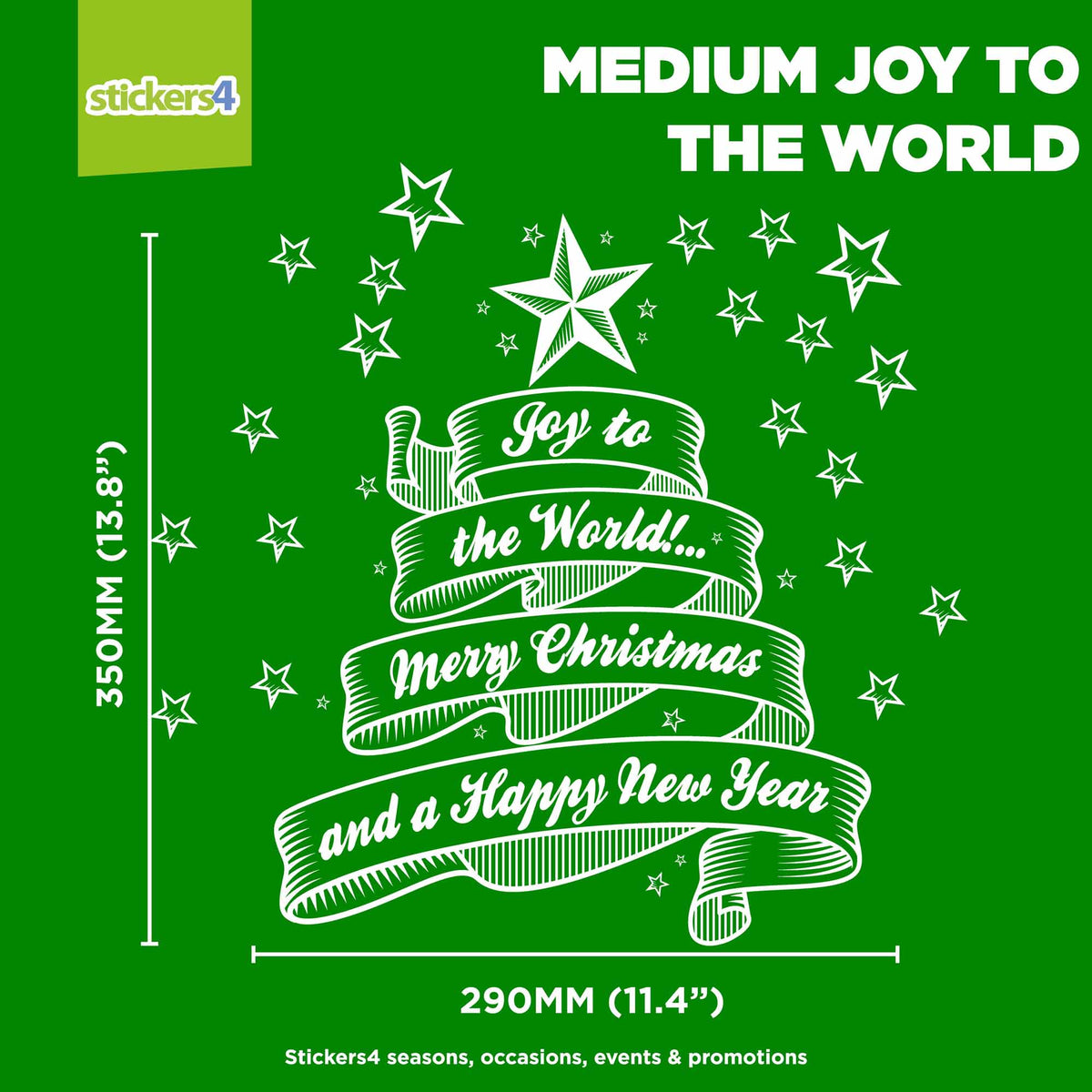 Medium Joy to the World window sticker measuring 290 by 350 mm