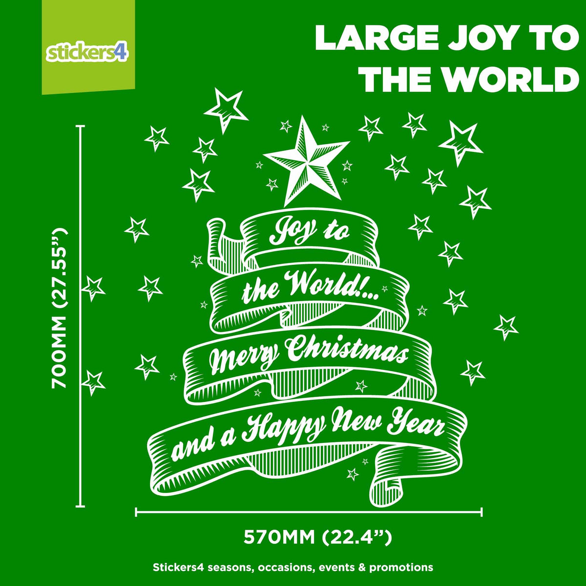 Large Joy to the World window sticker measuring 570 by 700 mm