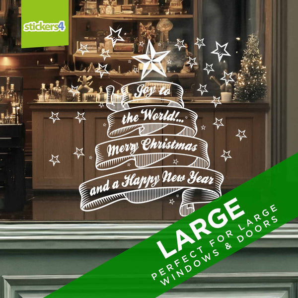 Joy to the World Christmas window sticker with 20 separate white stars