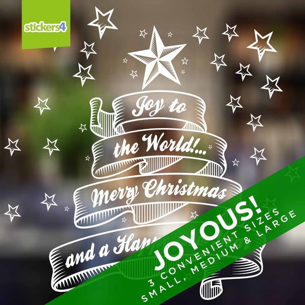 Joy to the World Christmas window sticker with 20 separate white stars