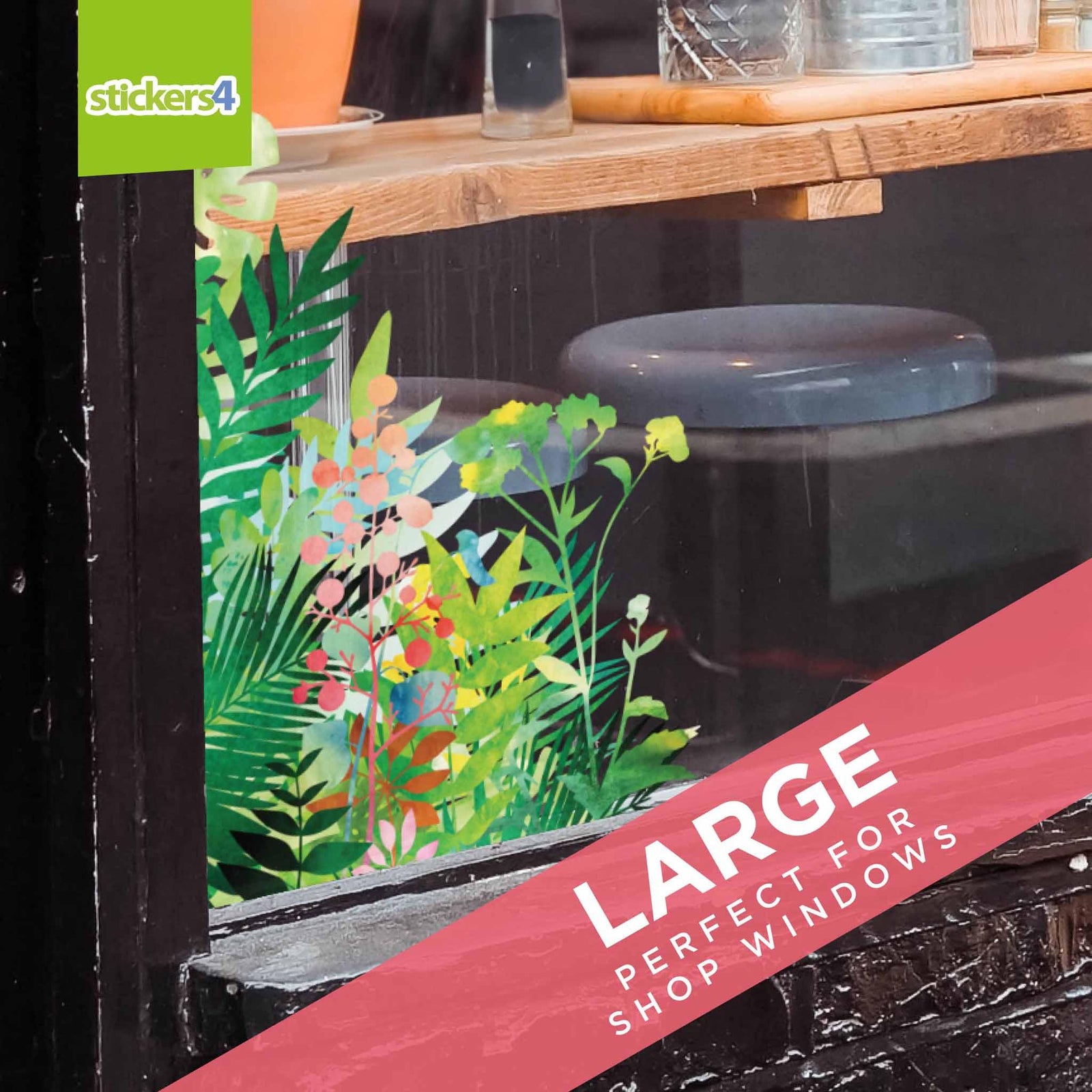 Jungle Foliage Corners Window Cling Stickers Seasonal Window Display