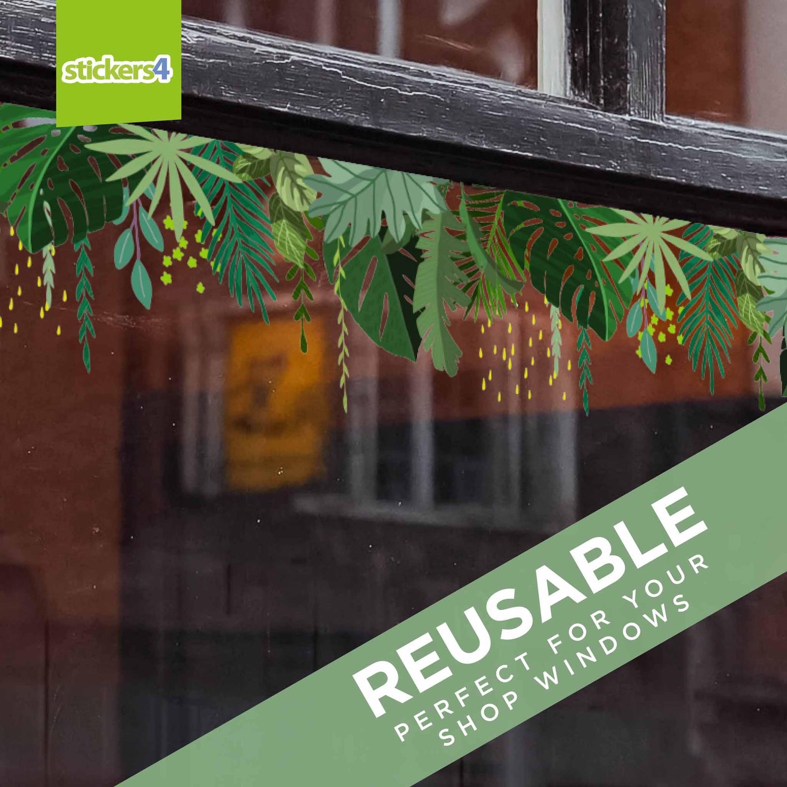 Jungle Leaves Border - Summer Foliage Window Cling Sticker Seasonal Window Display