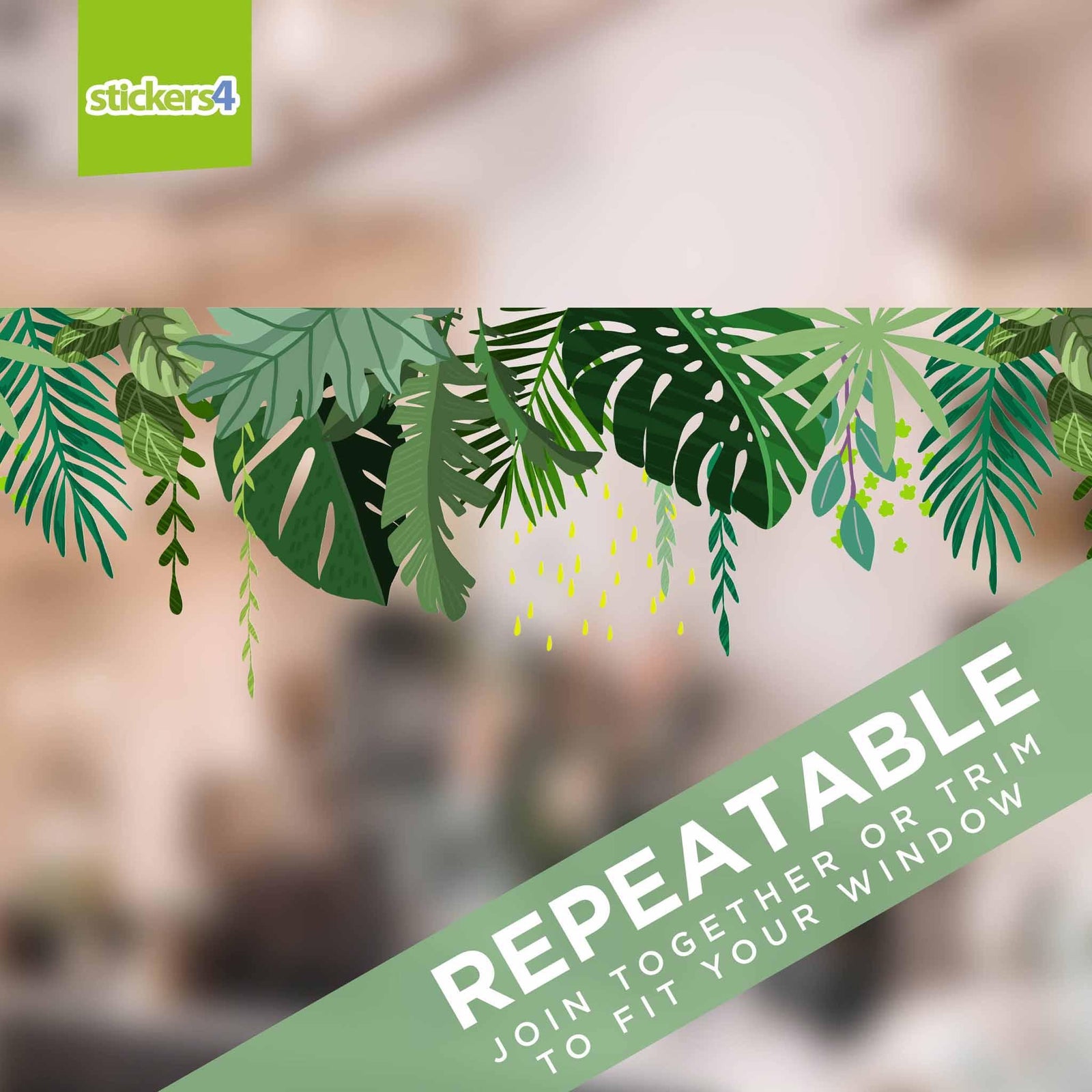 Jungle Leaves Border - Summer Foliage Window Cling Sticker Seasonal Window Display