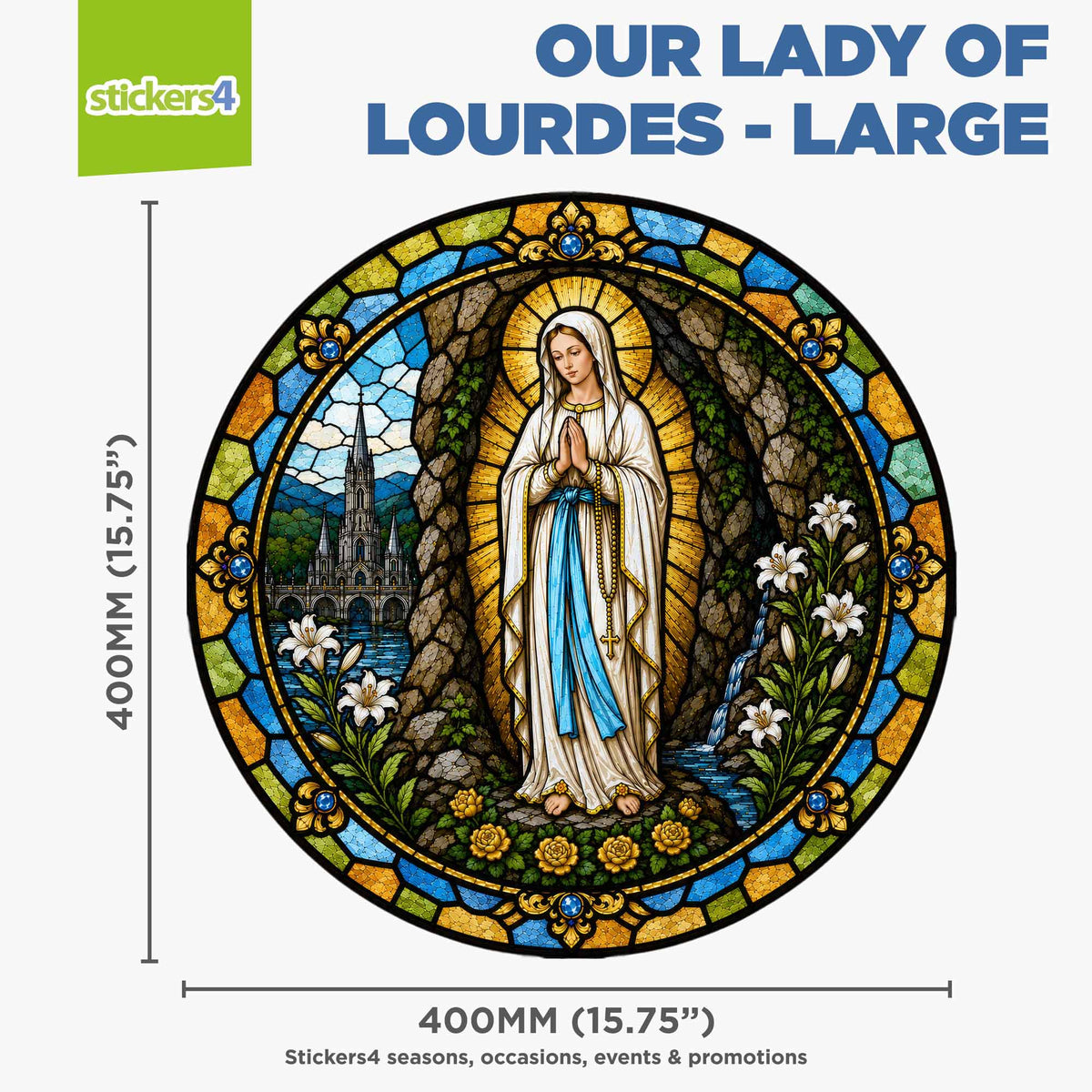 Stained Glass Our Lady of Lourdes Window Cling Sticker
