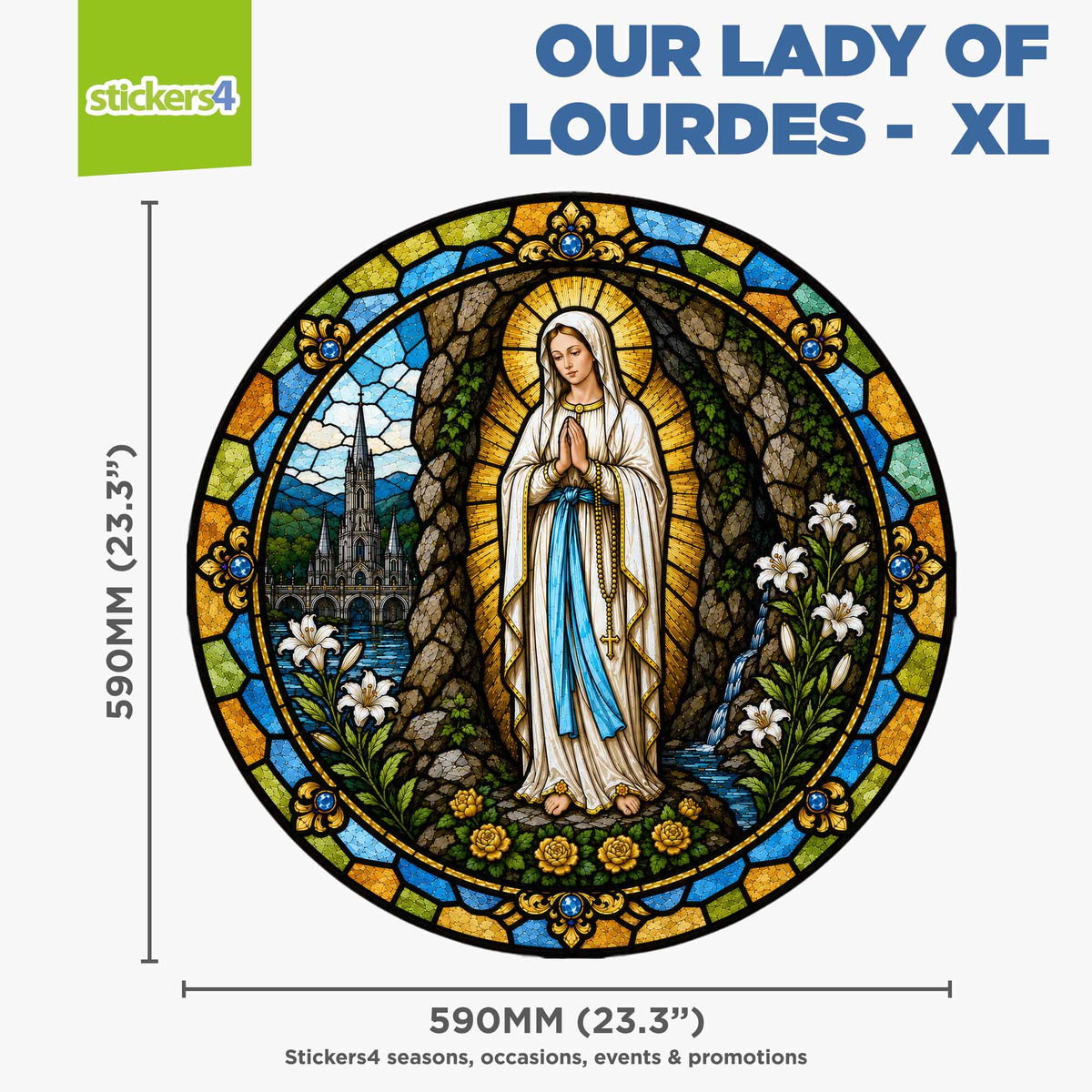 Stained Glass Our Lady of Lourdes Window Cling Sticker