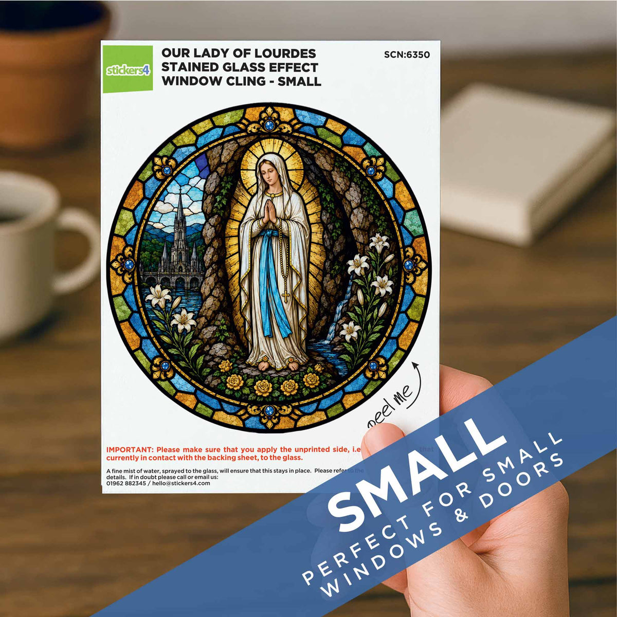 Stained Glass Our Lady of Lourdes Window Cling Sticker