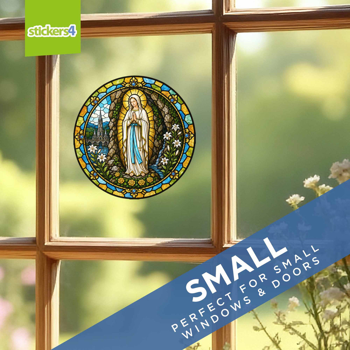 Stained Glass Our Lady of Lourdes Window Cling Sticker