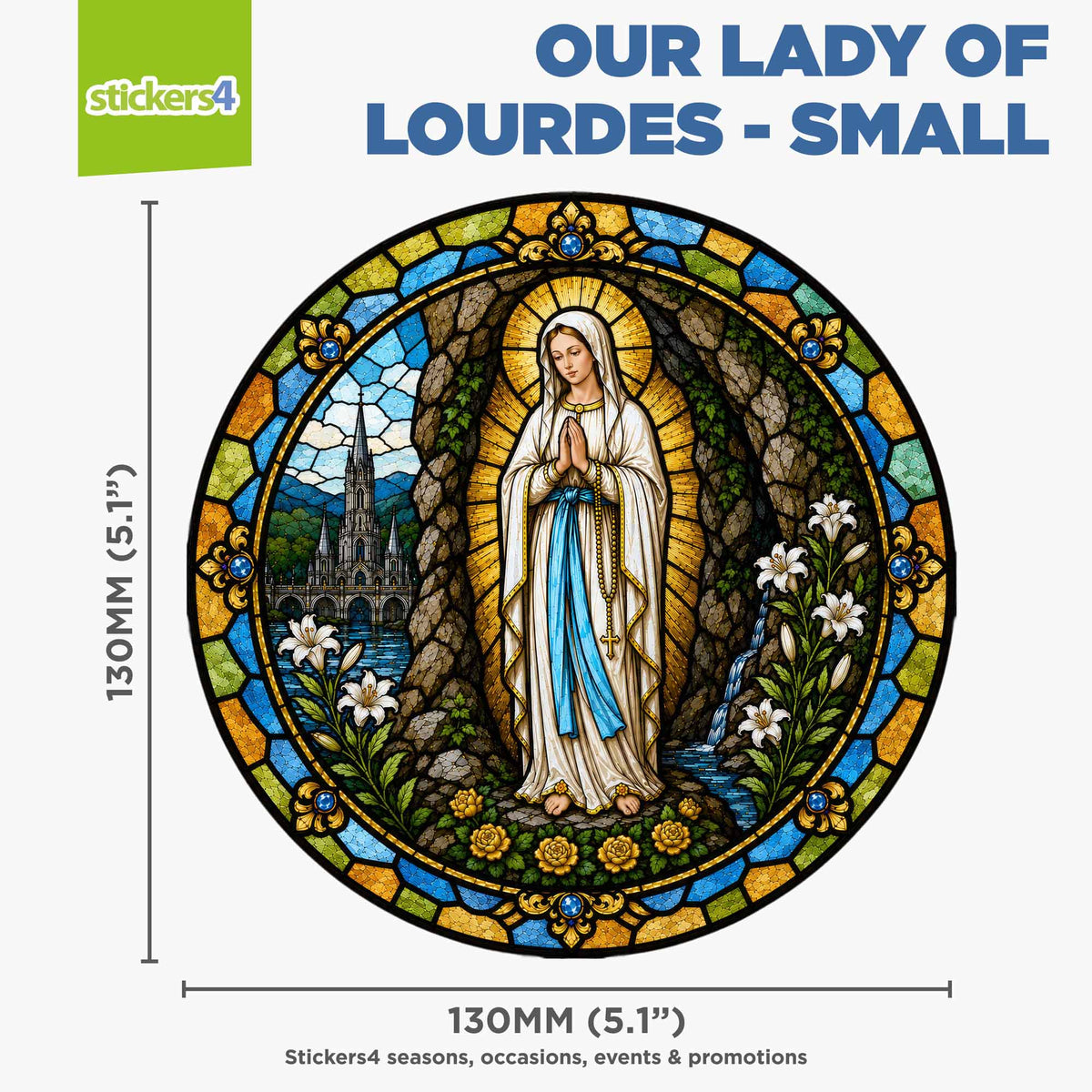 Stained Glass Our Lady of Lourdes Window Cling Sticker
