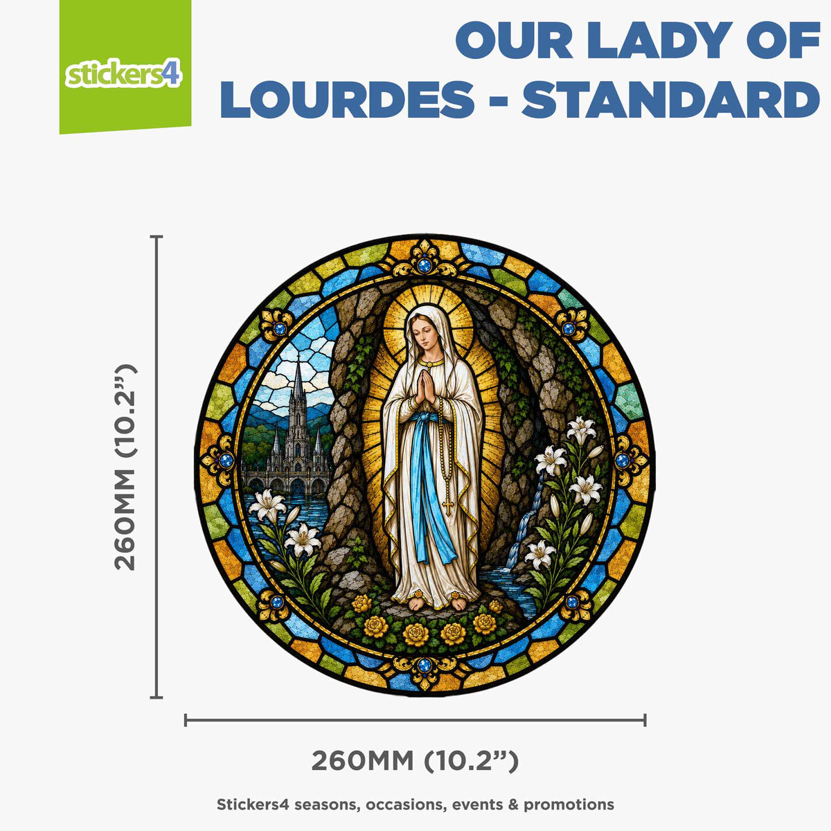 Stained Glass Our Lady of Lourdes Window Cling Sticker