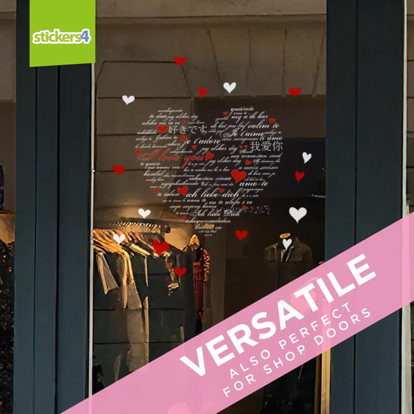 'I Love You' Language Heart Window Cling Sticker Valentine's Day Display