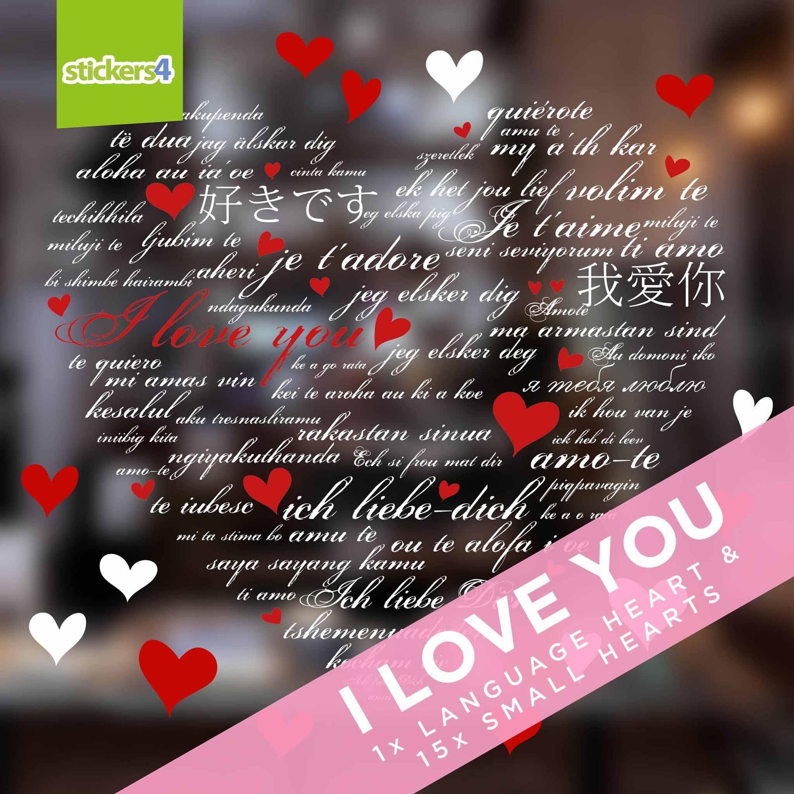 'I Love You' Language Heart Window Cling Sticker Valentine's Day Display