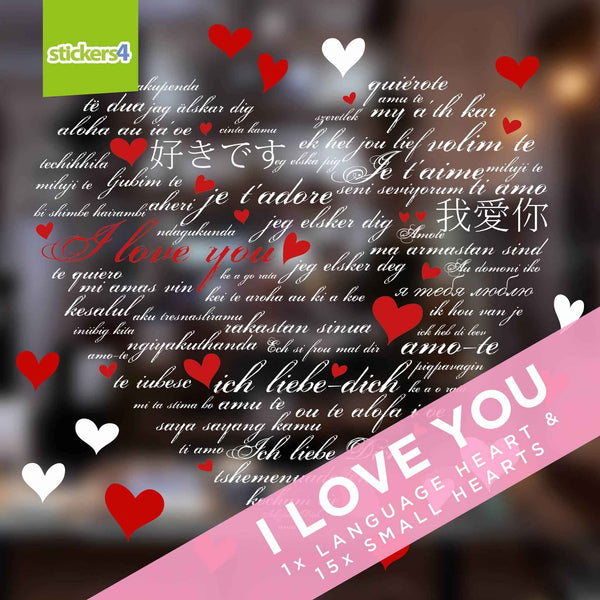 'I Love You' Language Heart Window Cling Sticker Valentine's Day Display