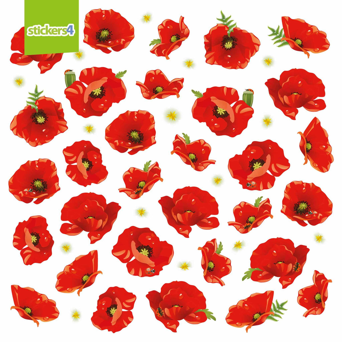 Large Pack of Poppy Flower Window Clings Remembrance Window Display