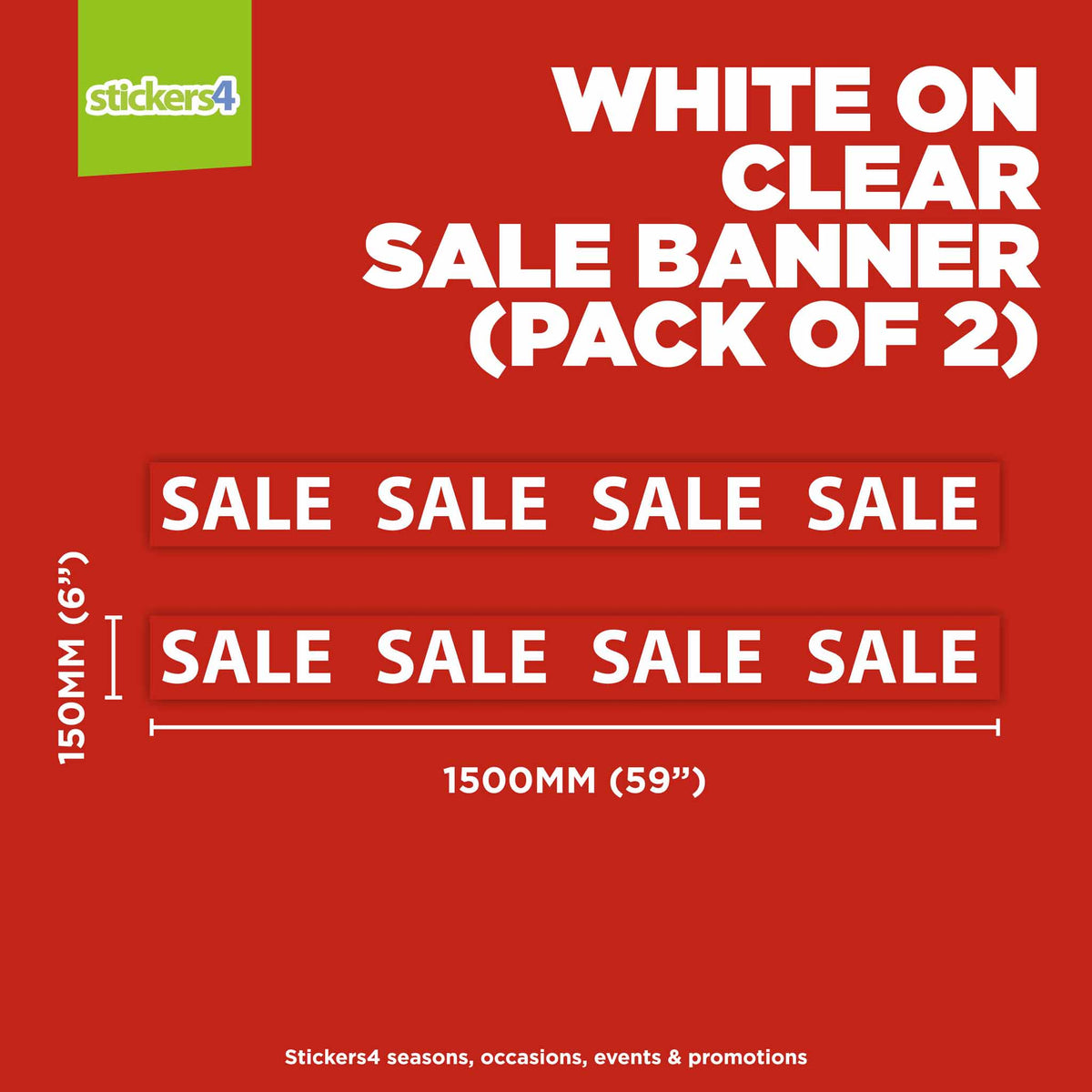 Large Sale Banner Window Sticker - Uppercase White on Clear 3m long