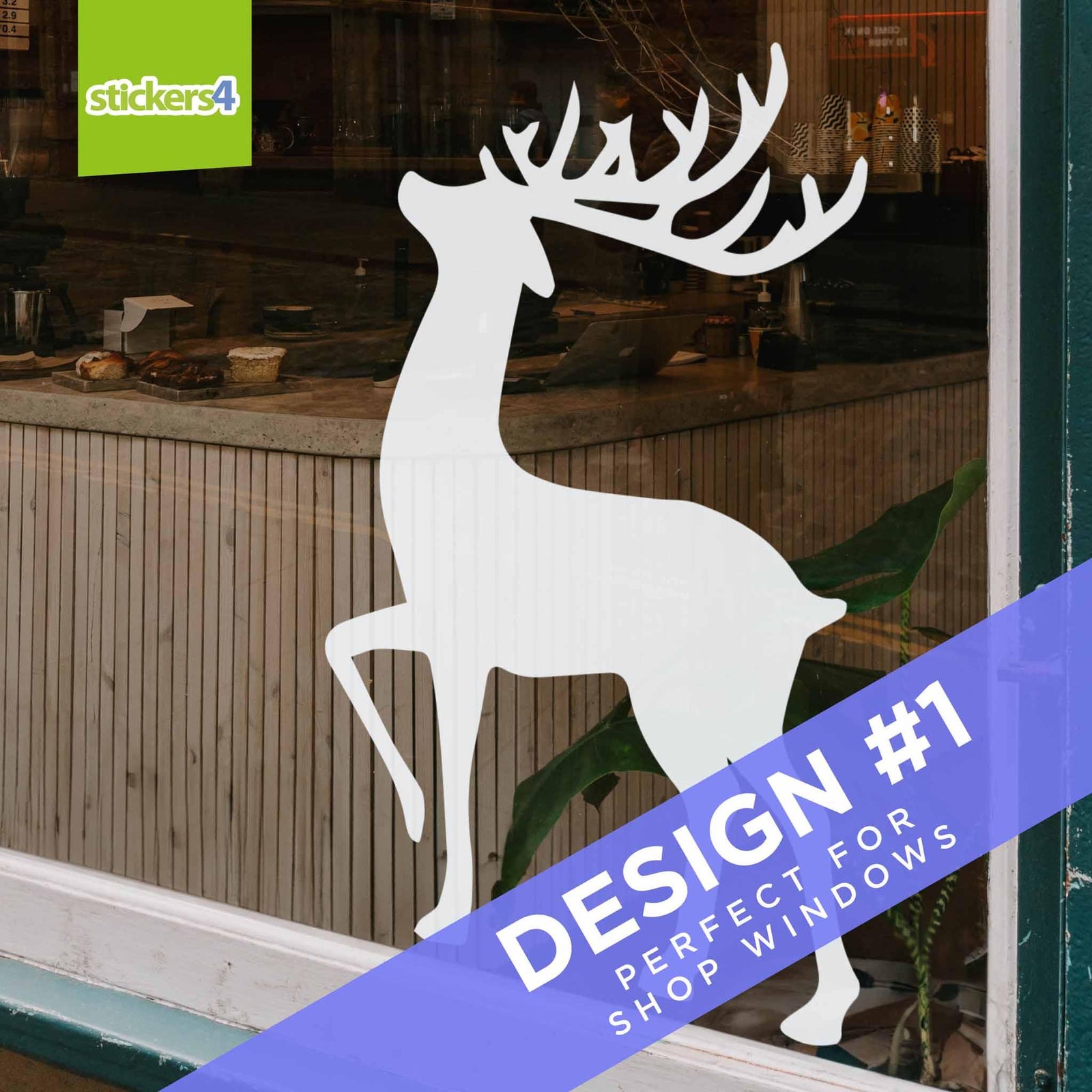 Large White Reindeer Window Cling Sticker Christmas Window Display