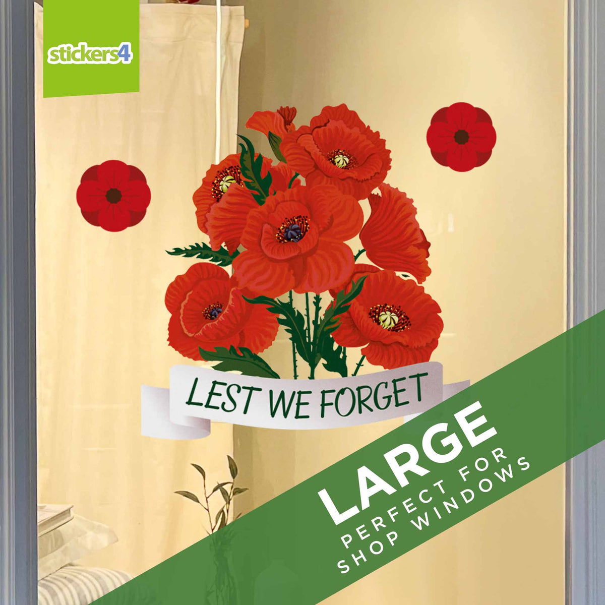 Lest We Forget Poppies Remembrance Window Sticker