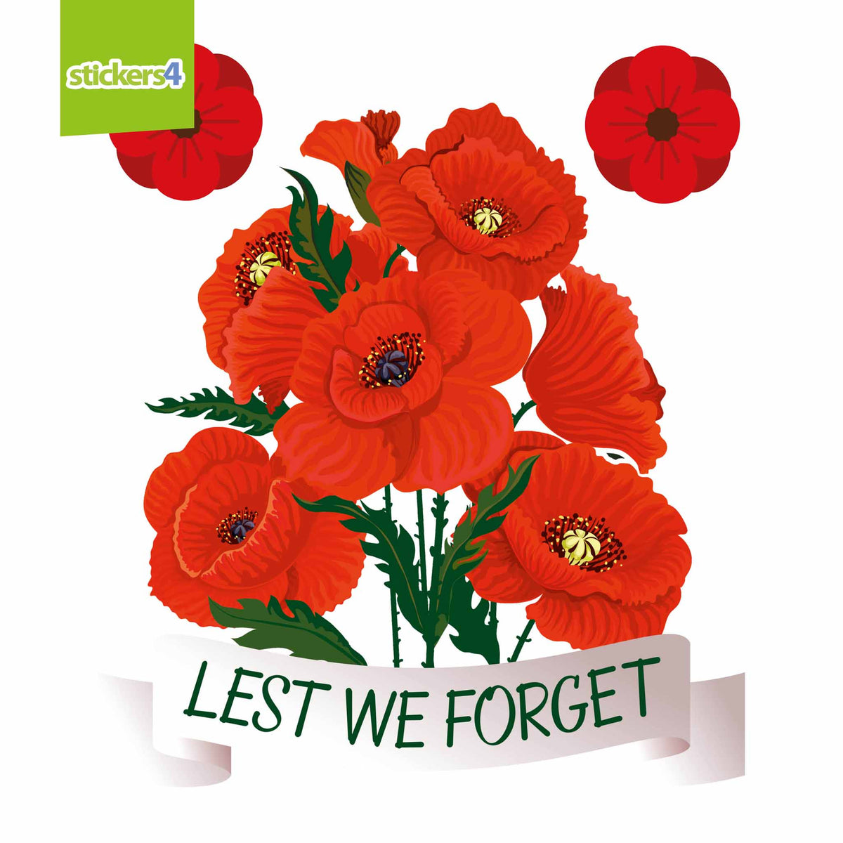 Lest We Forget Poppies Remembrance Window Sticker