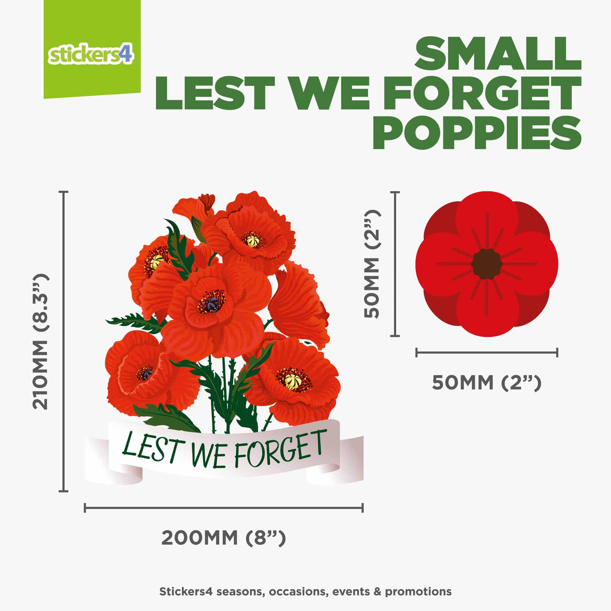 Lest We Forget Poppies Remembrance Window Sticker