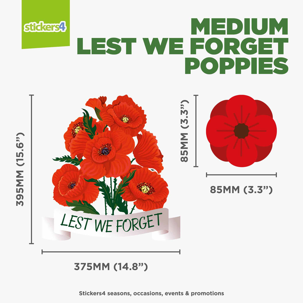 Lest We Forget Poppies Remembrance Window Sticker