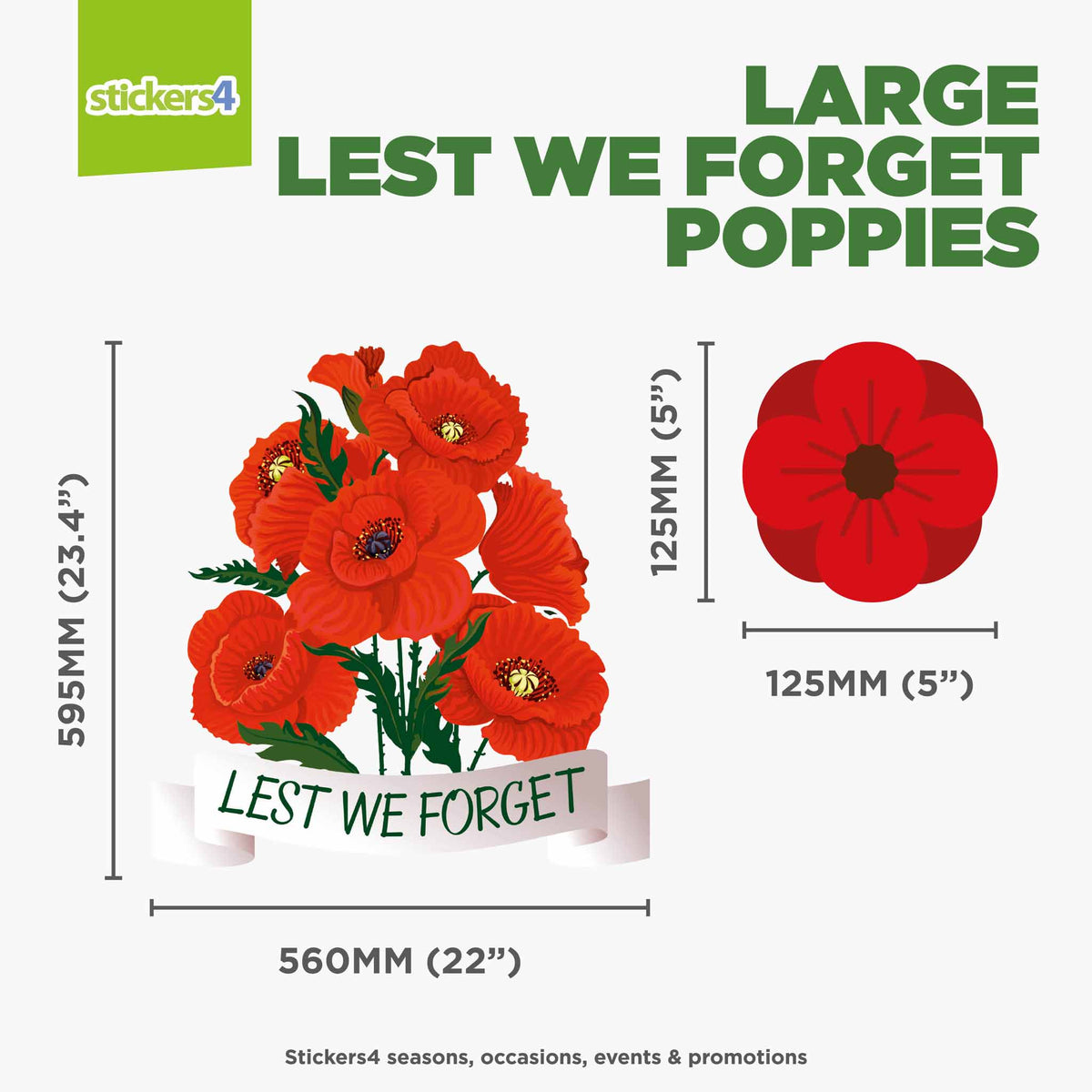 Lest We Forget Poppies Remembrance Window Sticker