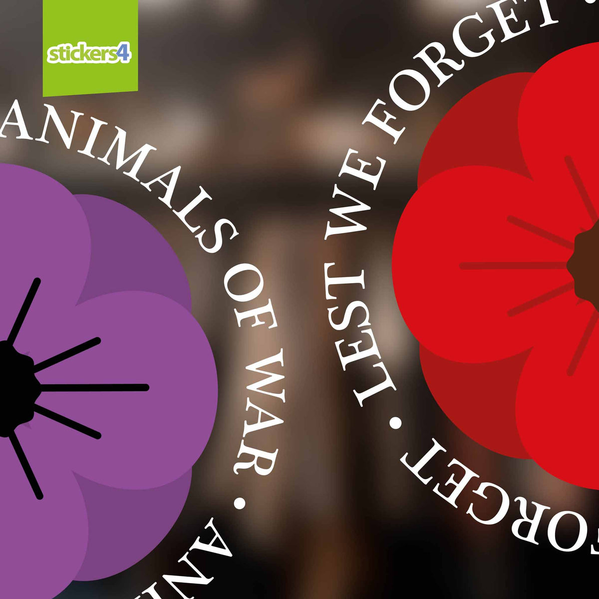 Lest We Forget &amp; Animals of War Poppy Roundel Double Pack - Remembrance Day Window Stickers