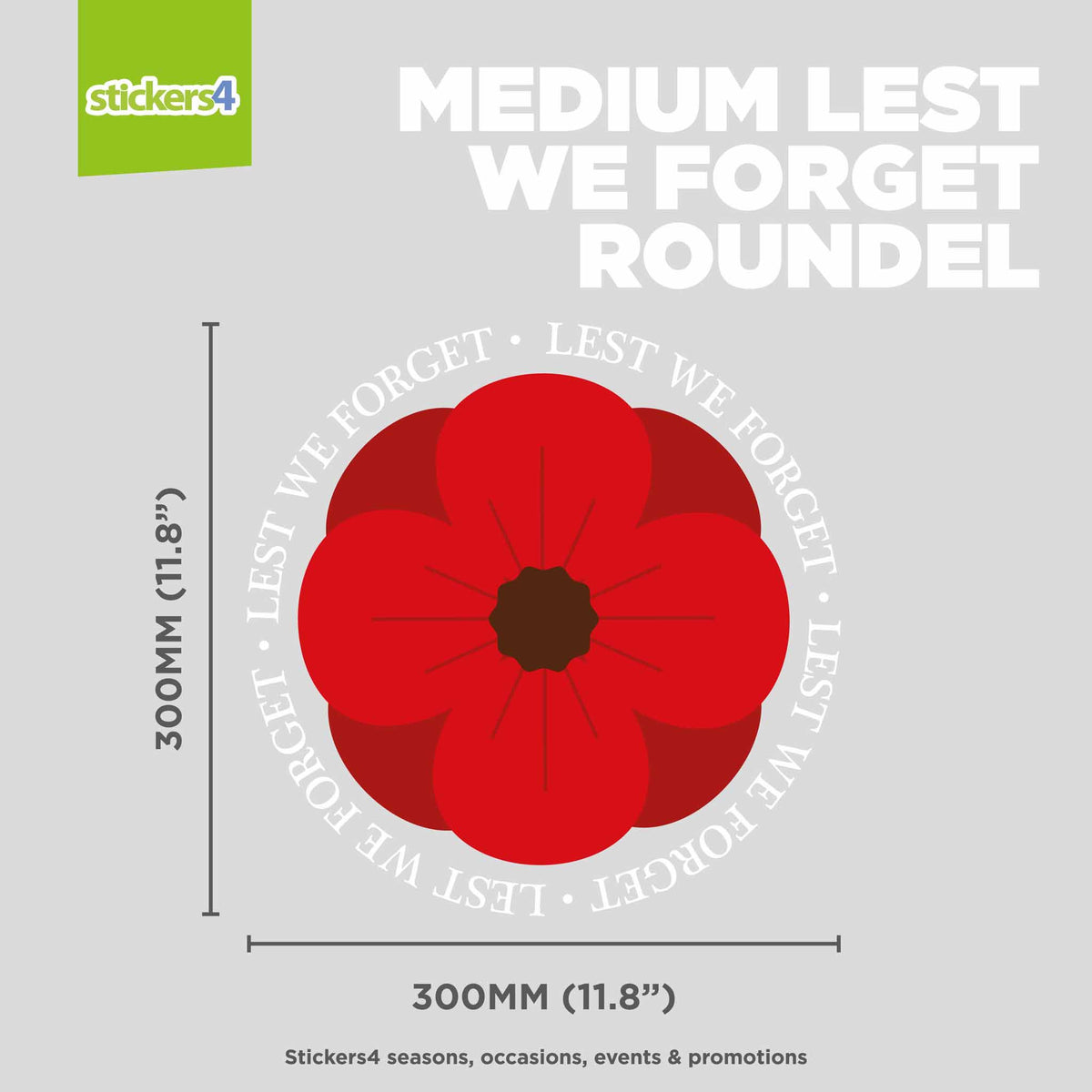 Lest We Forget Poppy Roundel - Remembrance Day Window Sticker