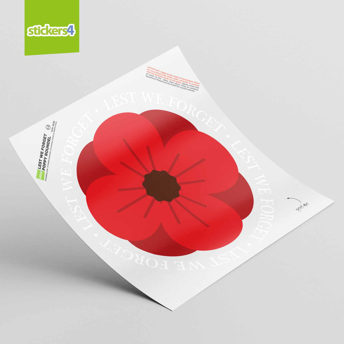 Lest We Forget Poppy Roundel - Remembrance Day Window Sticker