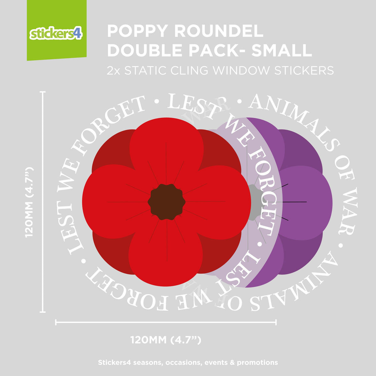 Lest We Forget &amp; Animals of War Poppy Roundel Double Pack - Remembrance Day Window Stickers Remembrance Window Display