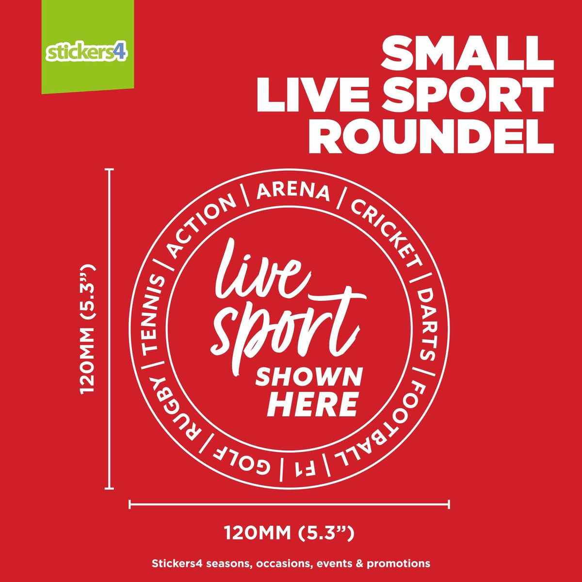 Live Sport Text Roundel Window Sticker Events