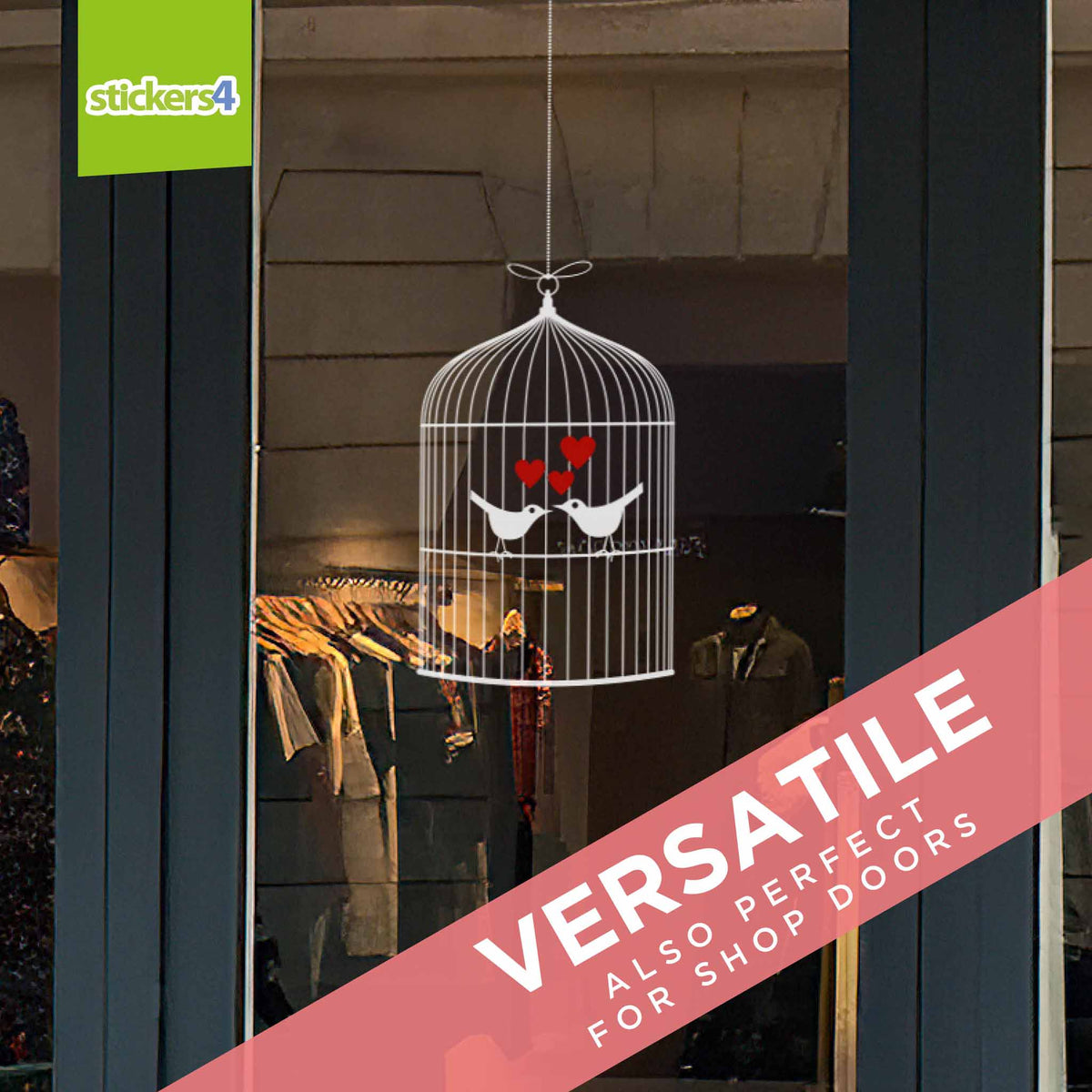 Love Birds In A Cage Window Cling Sticker