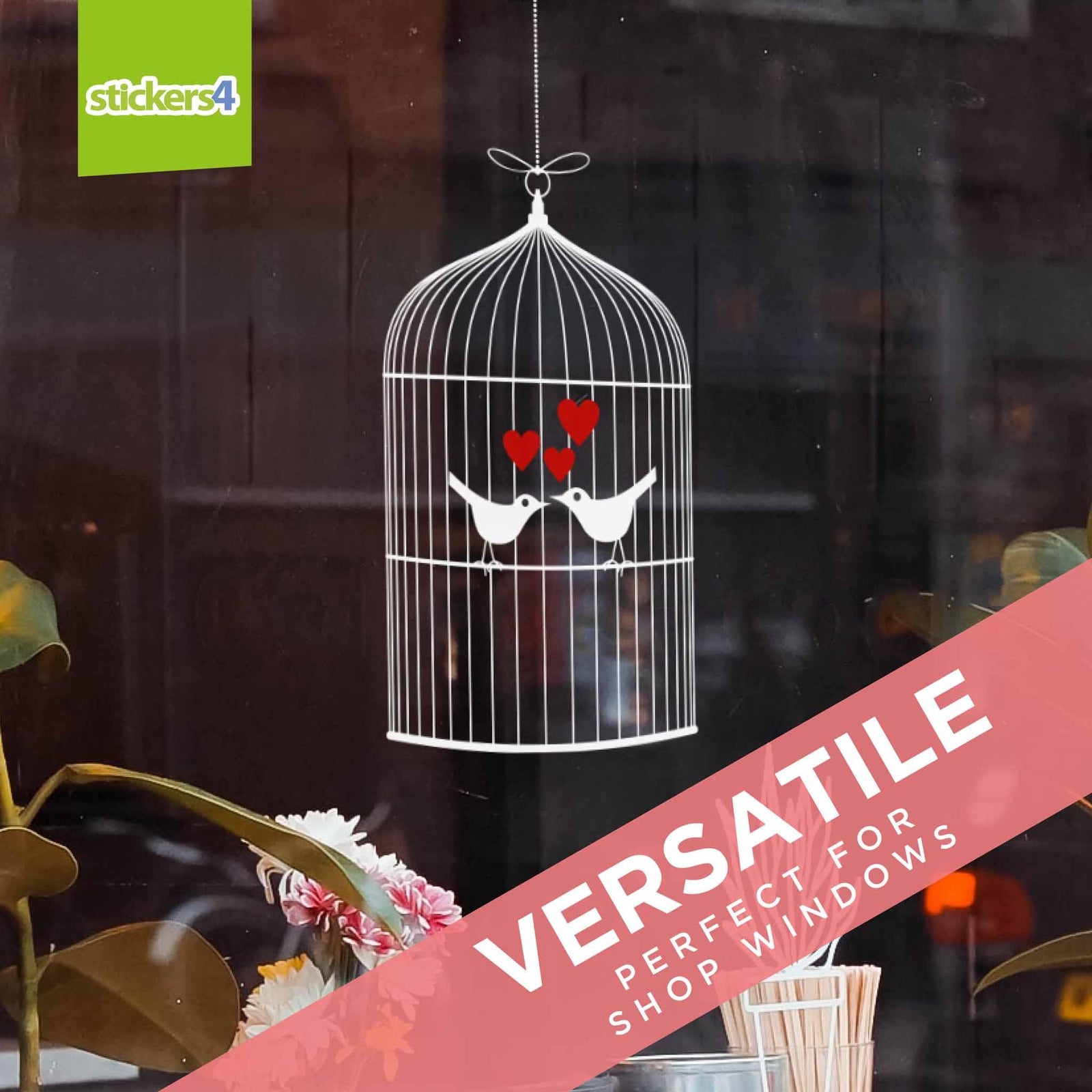 Love Birds In A Cage Window Cling Sticker Valentine's Day Display