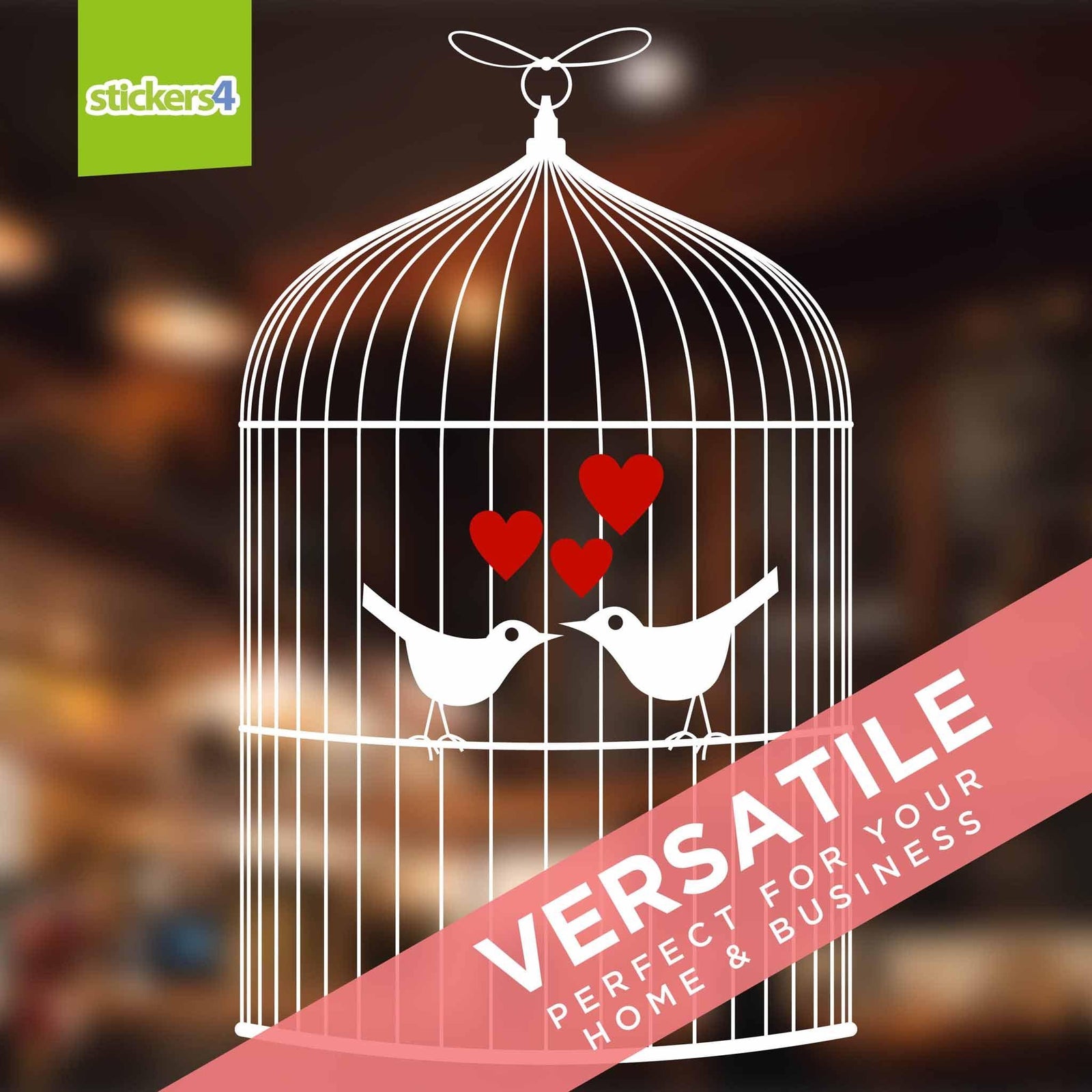 Love Birds In A Cage Window Cling Sticker Valentine's Day Display