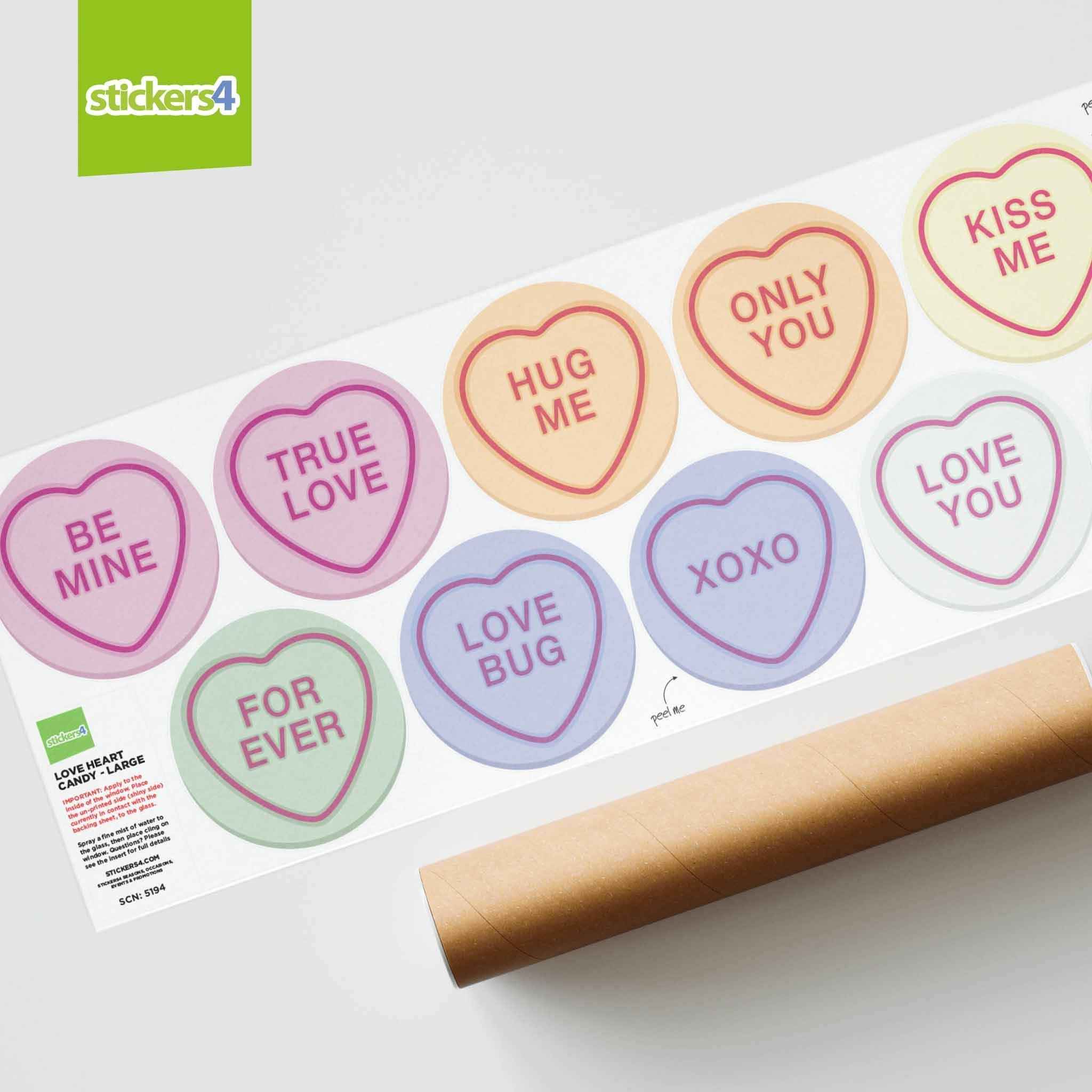 Love Heart Sweets Valentine's Window Cling Stickers | Stickers4