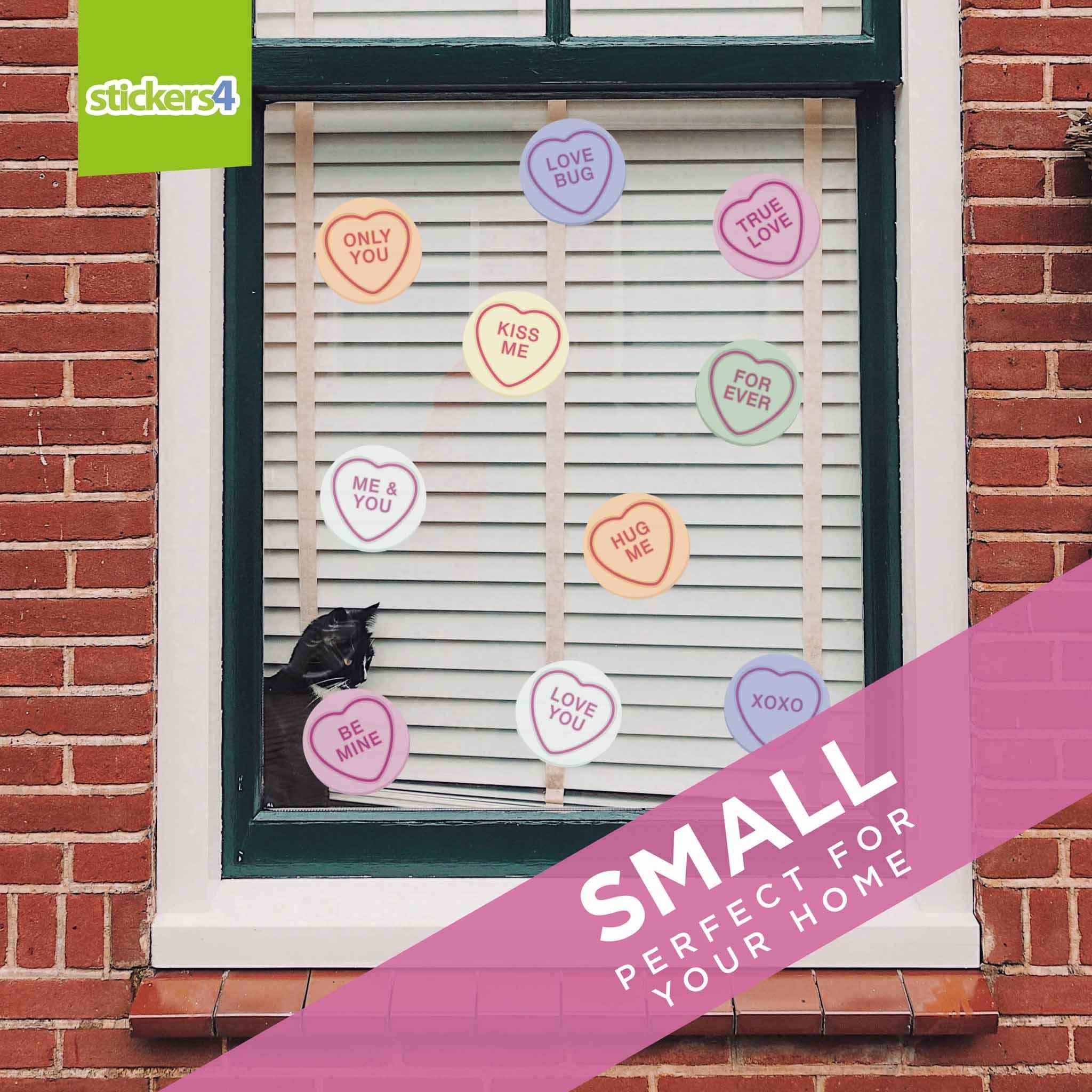 Love Heart Sweets Valentine's Window Cling Stickers | Stickers4