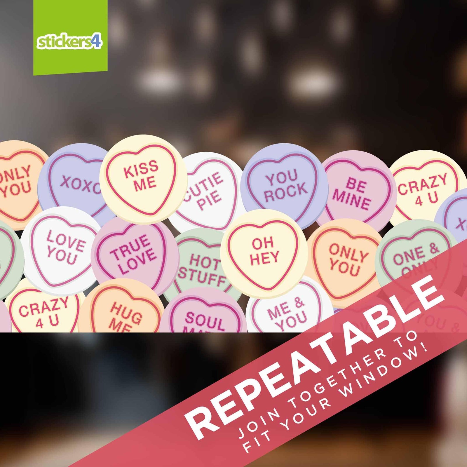 Love Heart Sweets Border Window Sticker Valentines Window Display