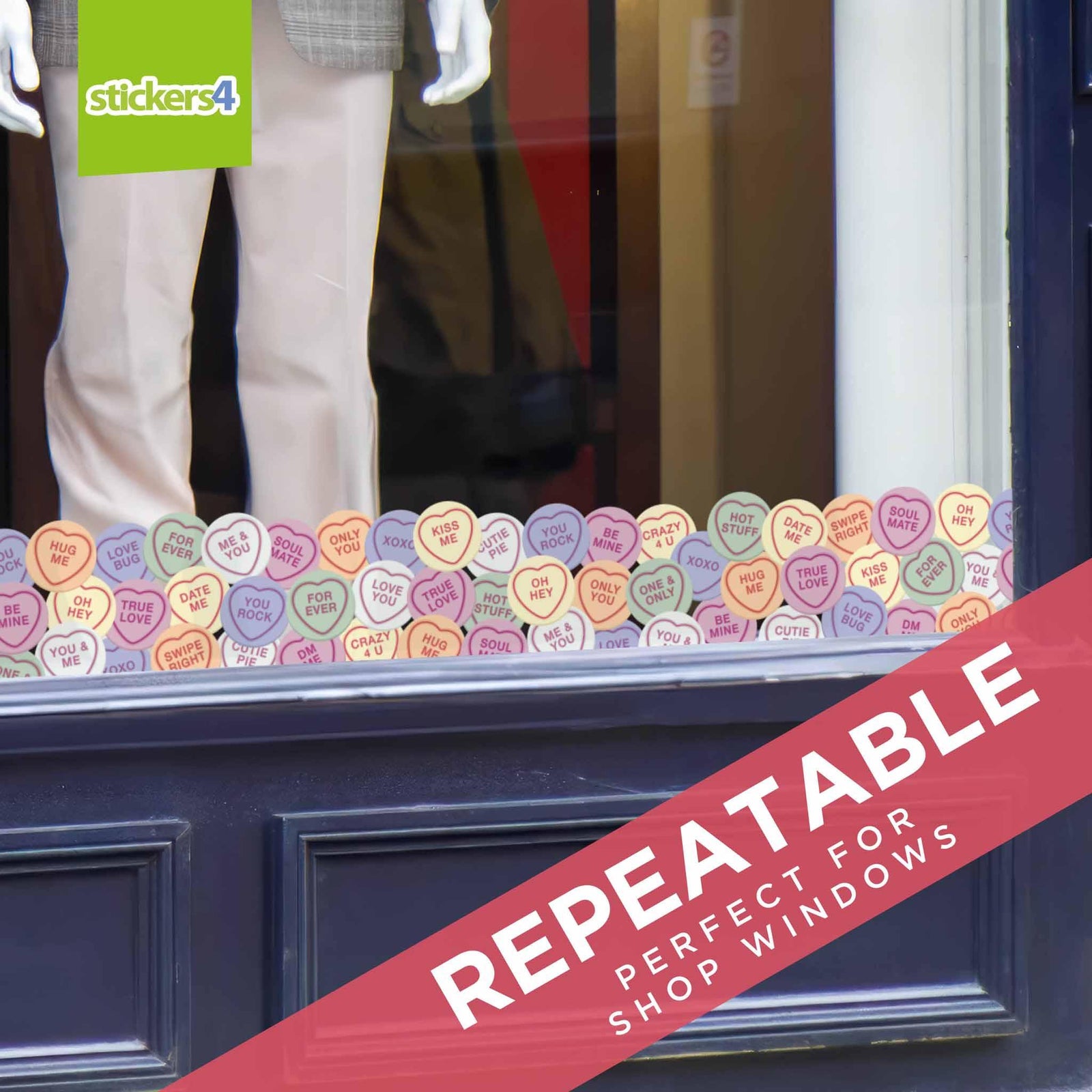 Love Heart Sweets Border Window Sticker Valentines Window Display