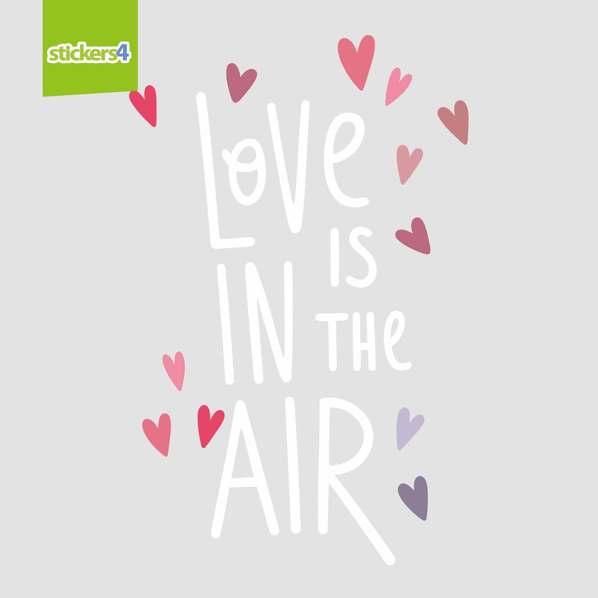 Love Is In The Air Scandi Style Script with Hearts- Valentine&#39;s Day Window Cling