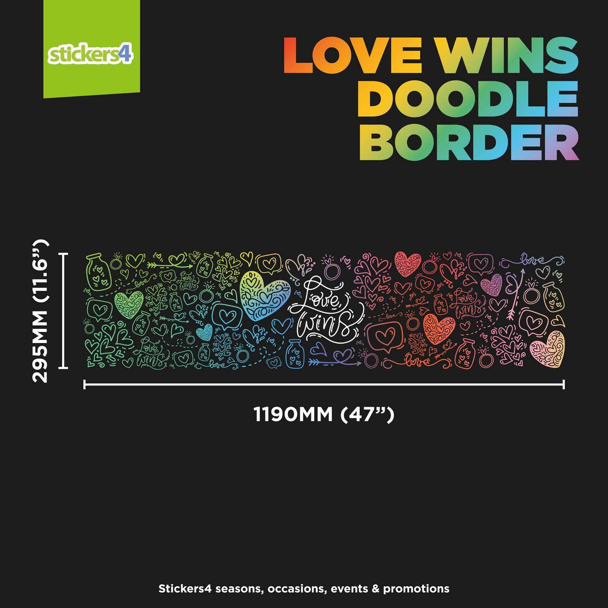 Love Wins Doodle Border - Pride Window Decoration Pride Window Displays