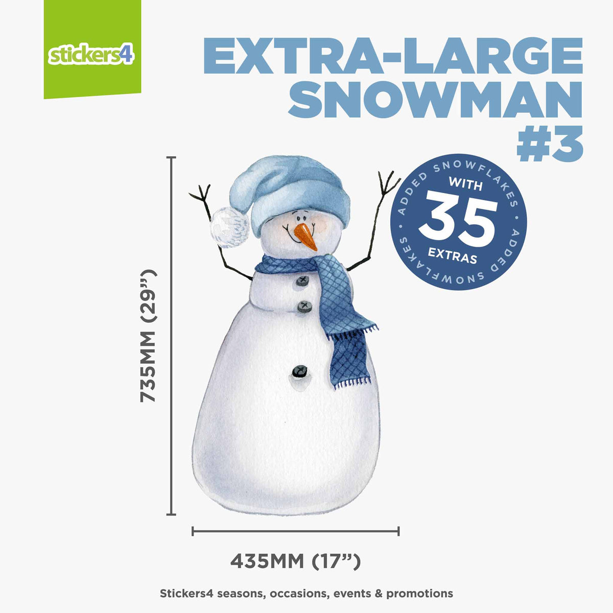 Extra-Large Size Loveable Snowmen Window Stickers