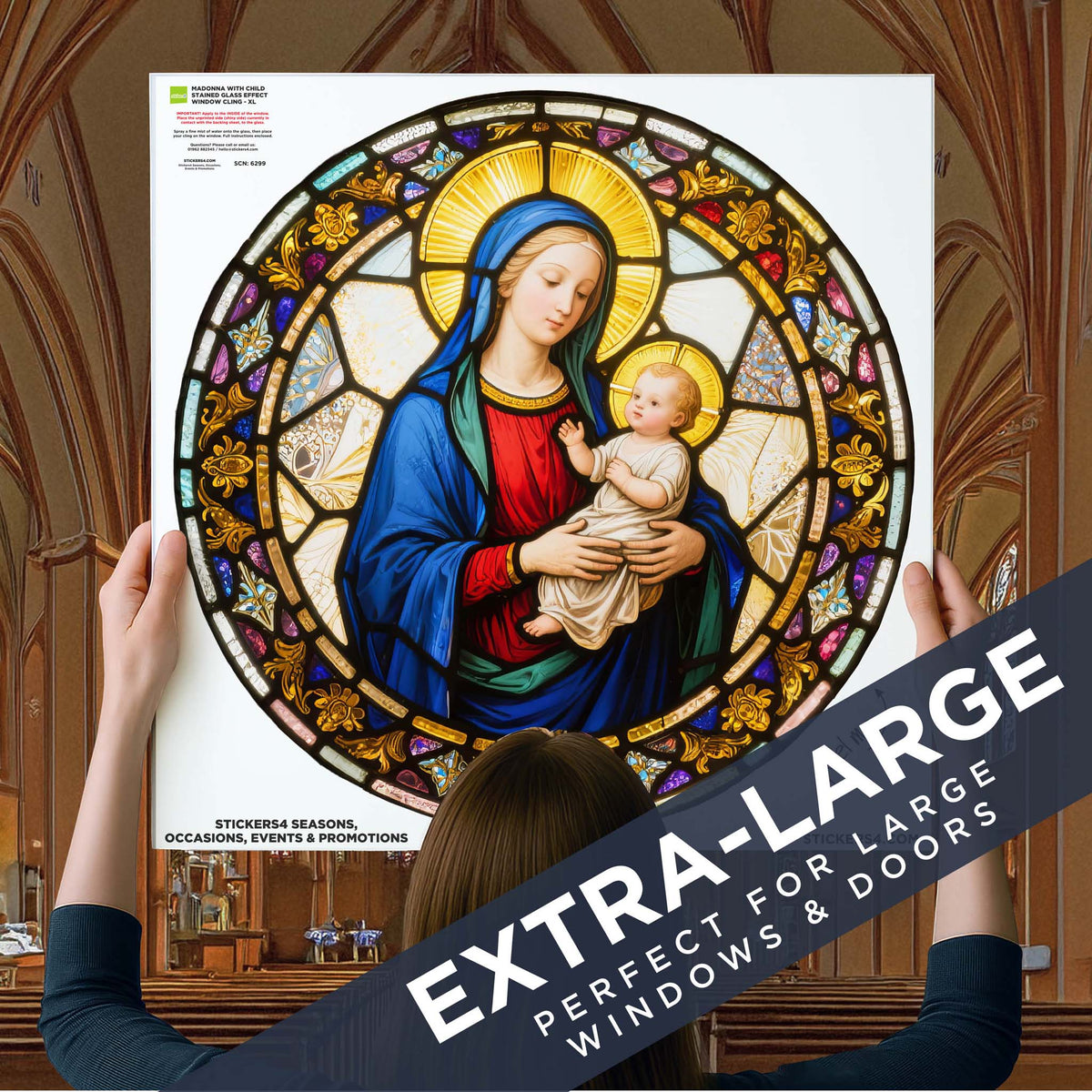 Madonna &amp; Child Stained Glass Window Cling Sticker