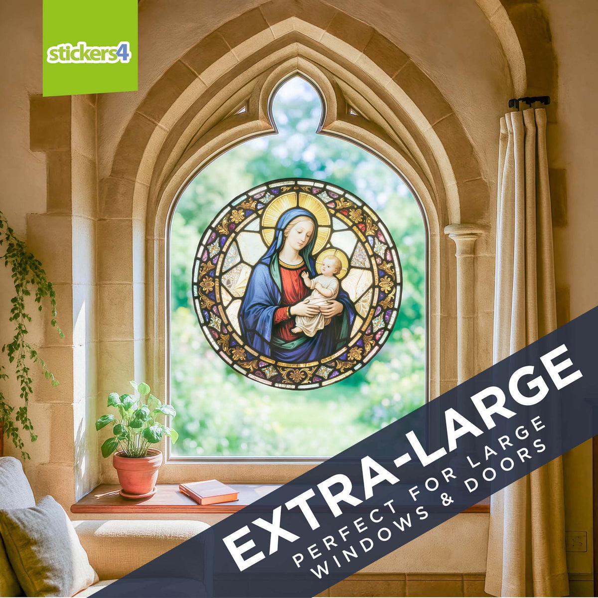 Madonna &amp; Child Stained Glass Window Cling Sticker