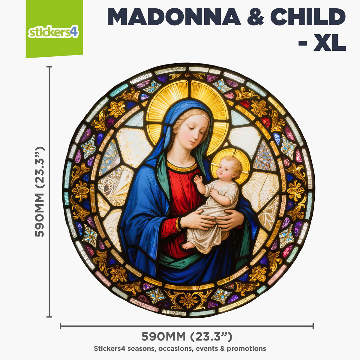 Madonna &amp; Child Stained Glass Window Cling Sticker