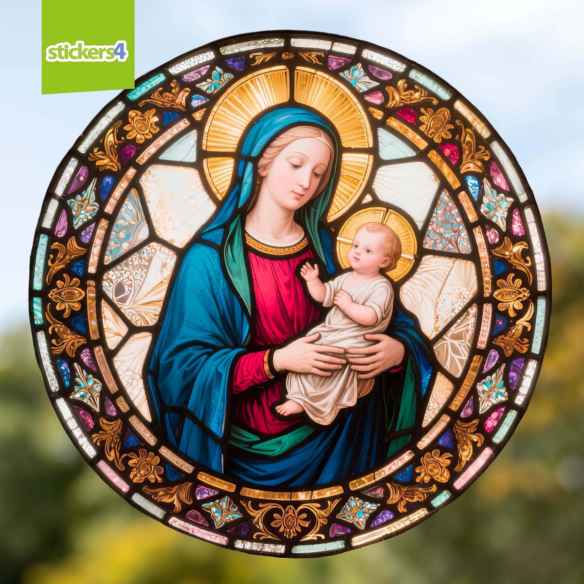Madonna &amp; Child Stained Glass Window Cling Sticker