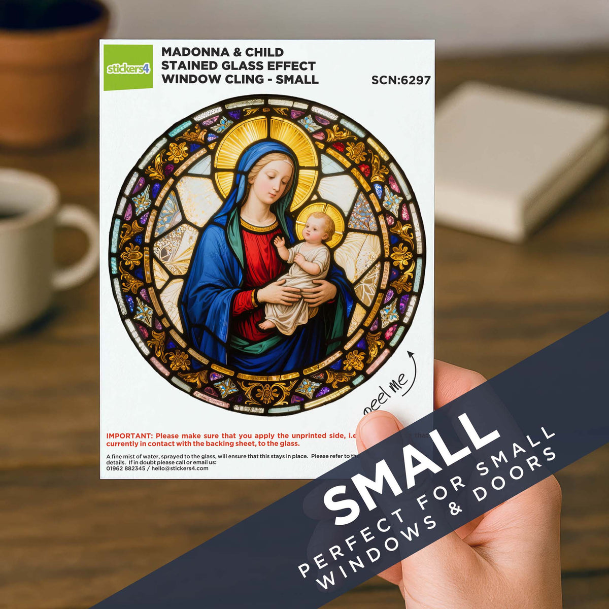 Madonna &amp; Child Stained Glass Window Cling Sticker