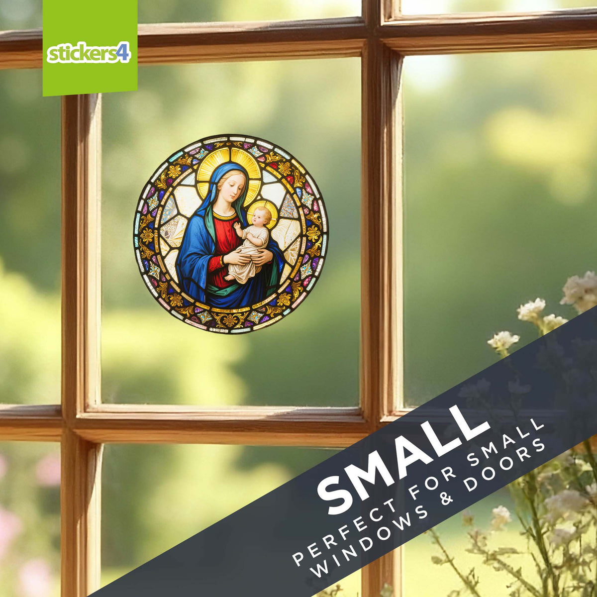 Madonna &amp; Child Stained Glass Window Cling Sticker
