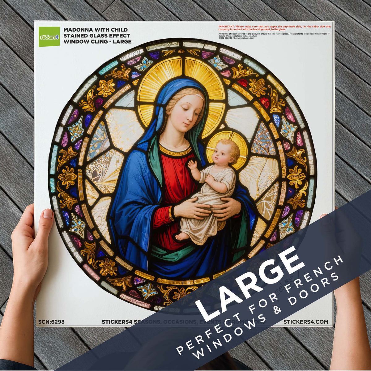 Madonna &amp; Child Stained Glass Window Cling Sticker